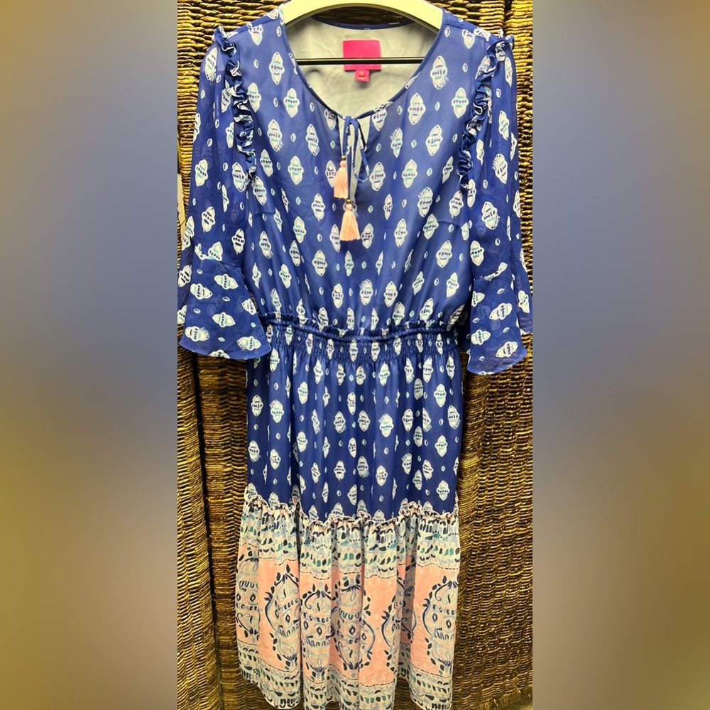 Lily Pulitzer Blue/Pink Lesleh Midi Dress- Size:14